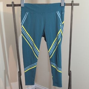 Workout Teal Leggings with Yellow and Gray Stripes